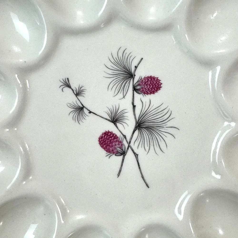 Vintage Deviled Egg Plate Pinecone Design White Serving Platter Retro Kitchen